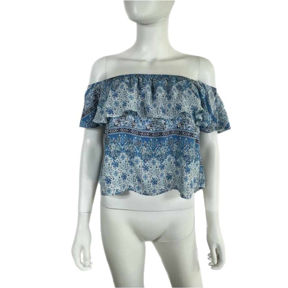 Rue 21 Blue Bandana Print Ruffled Off Shoulder Blouse